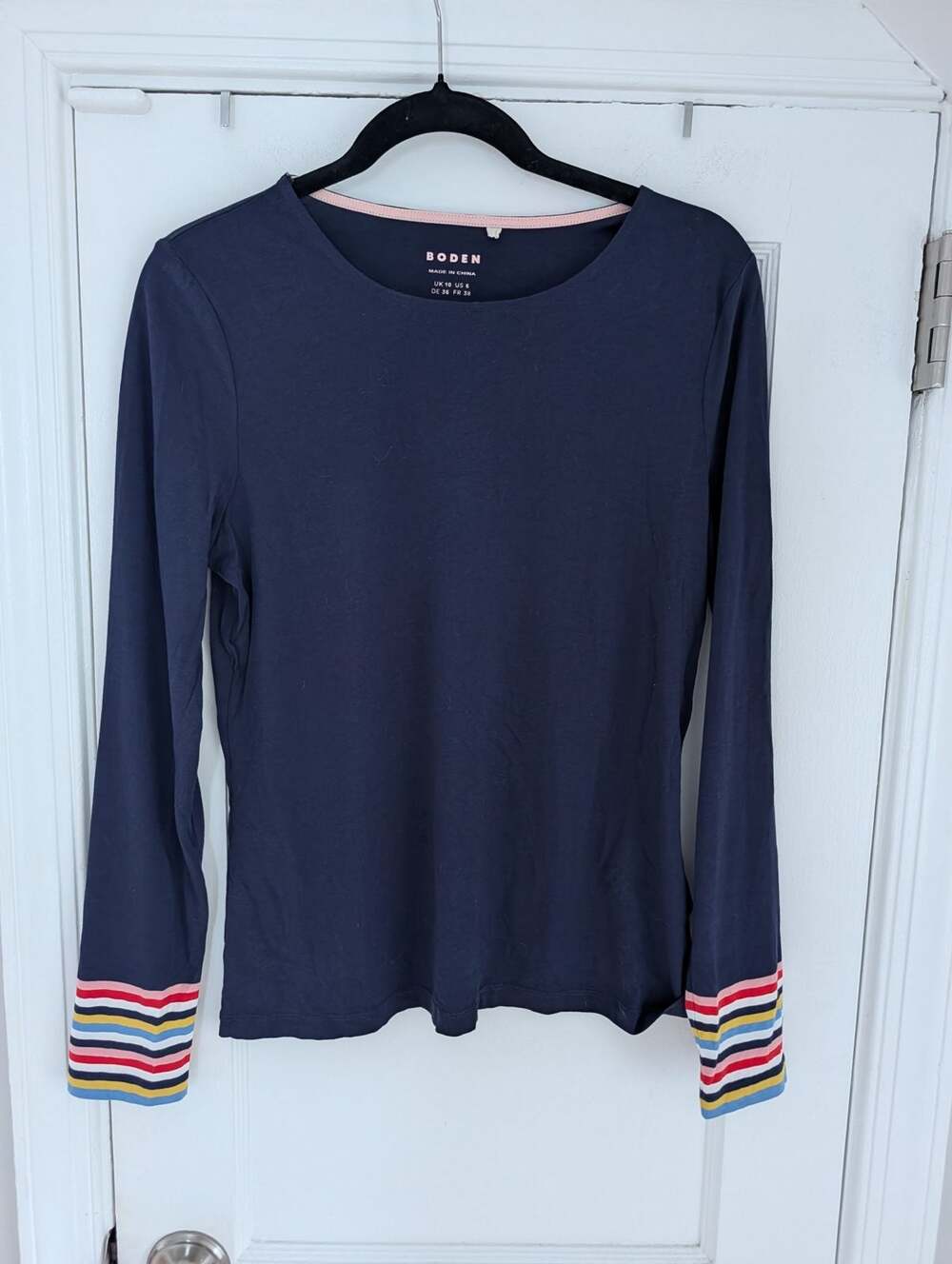 Boden Stripe Cuff Long Sleeve Top Navy Size US 6